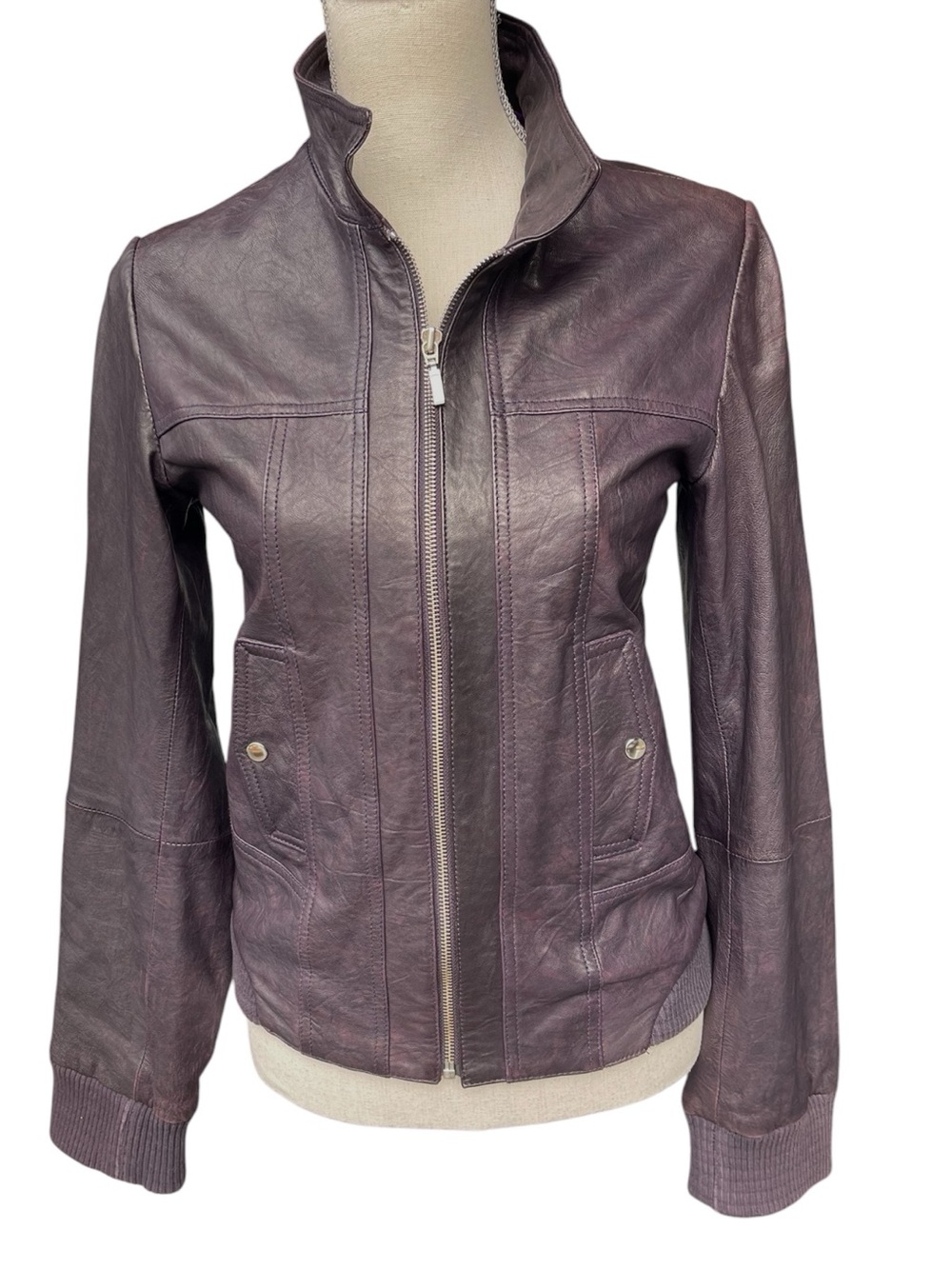 Vintage BEDO Plum Leather Zip-Front Bomber Jacket (S)